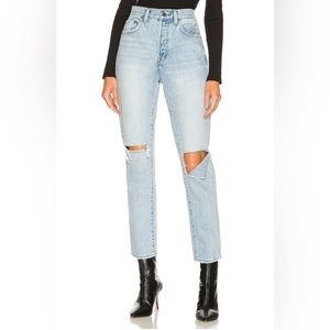 Keaton High Rise Slim Straight in Morning Sky Distressed